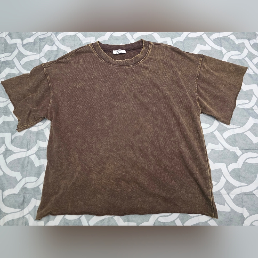 Zenana Washed Brown Oversized Short Sleeve Tee